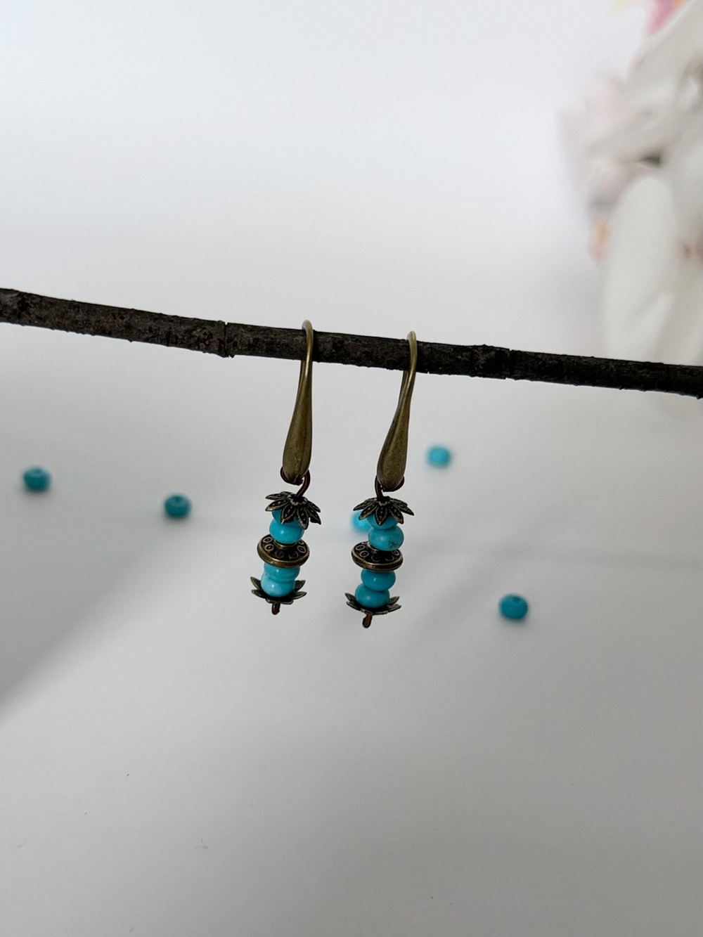 Bronze Turquoise Bead Dangle Earrings - Women Jewelry